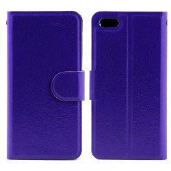 iPhone 5S 5 Slim Flip Leather Wallet Case (Purple)